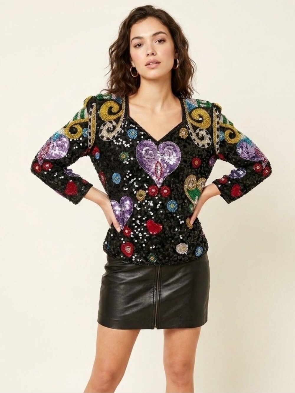 Vintage Henri Bendel Sequin And Beaded Long Sleeve Shirt